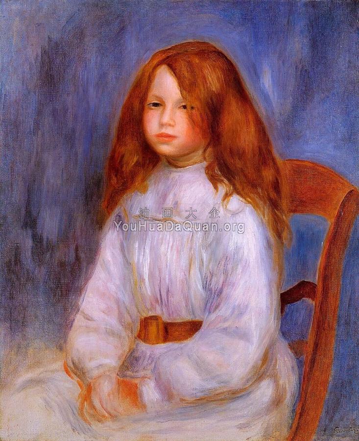 Seated Girl with Blue Background - 皮埃尔·奥古斯特·雷诺阿